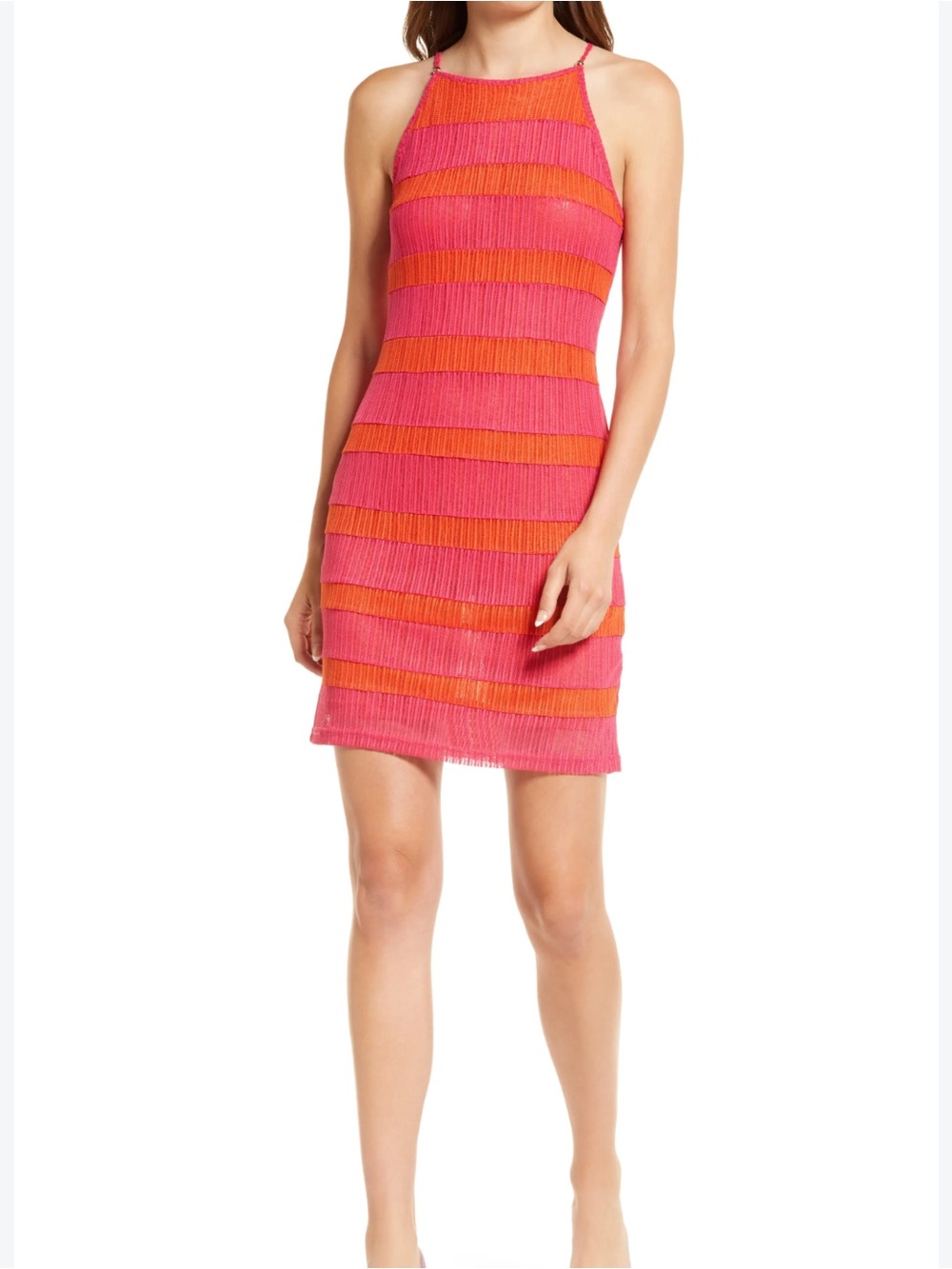 Amy Lynn Mesh Knit Halter mini dress small